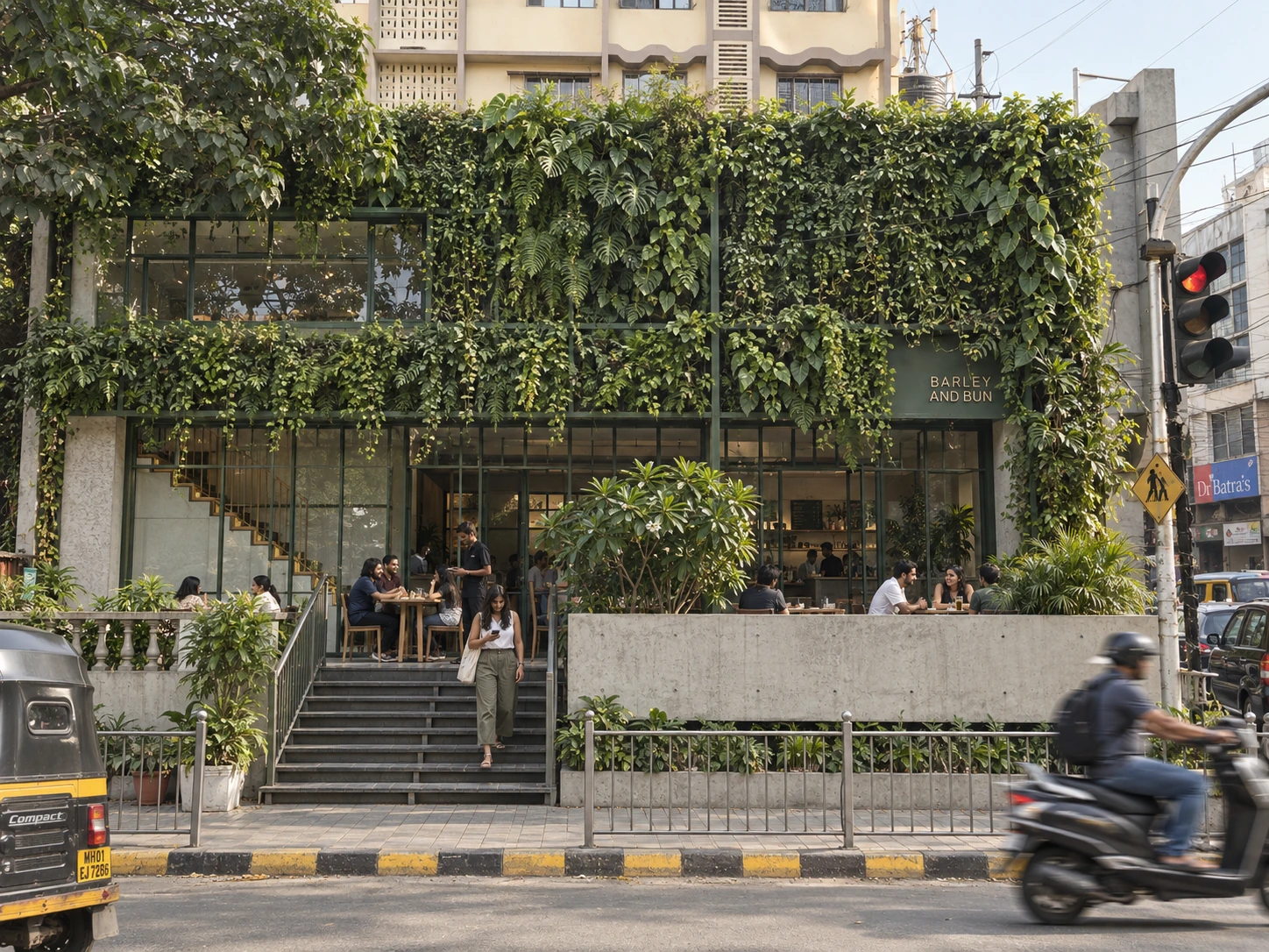 Barley and Bun — Planted street frontage; architectural visualisation.