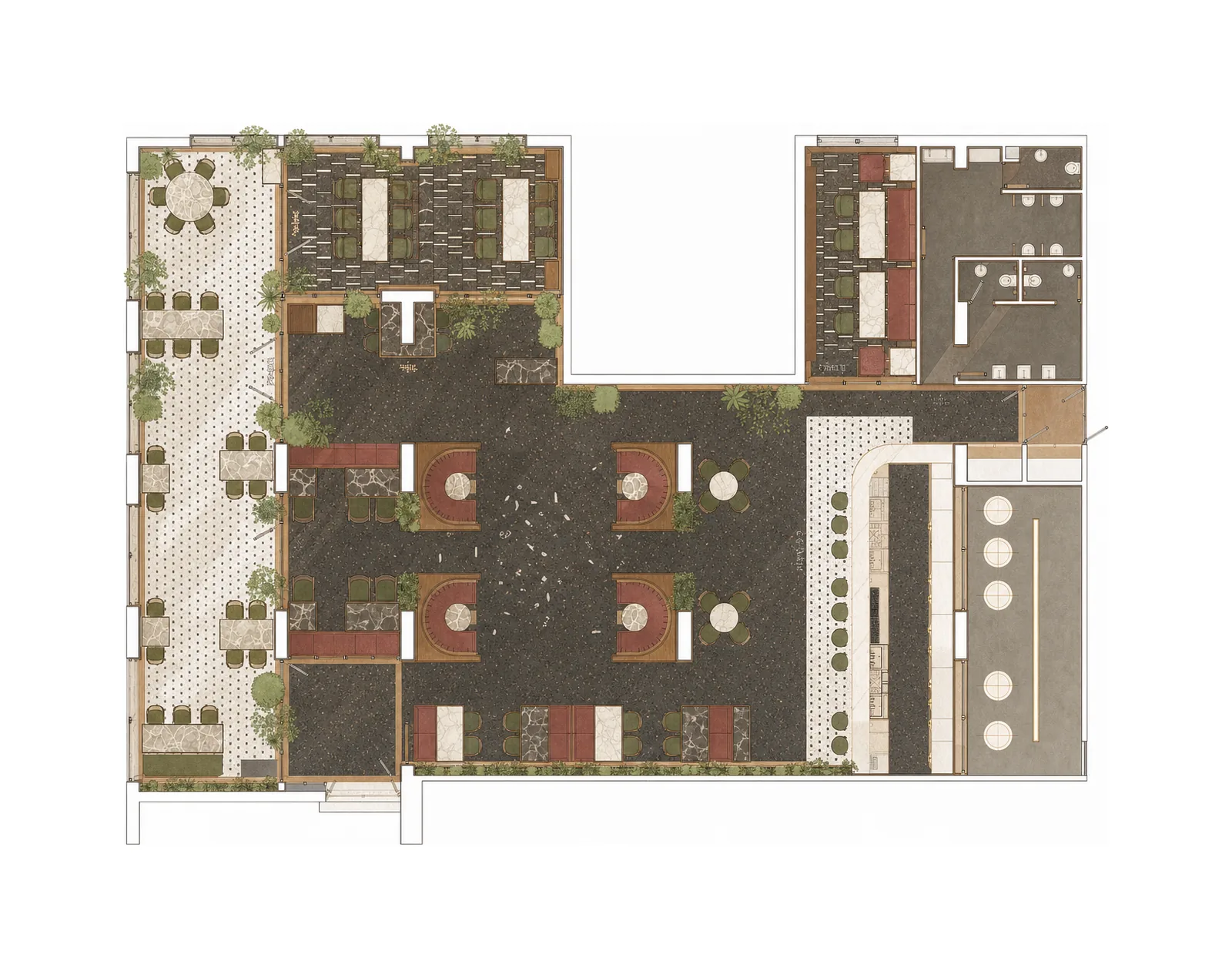 EPISODE Kolkata — Architectural general arrangement plan showing entrance, ballroom booths, taproom, veranda, smoke room, and library.