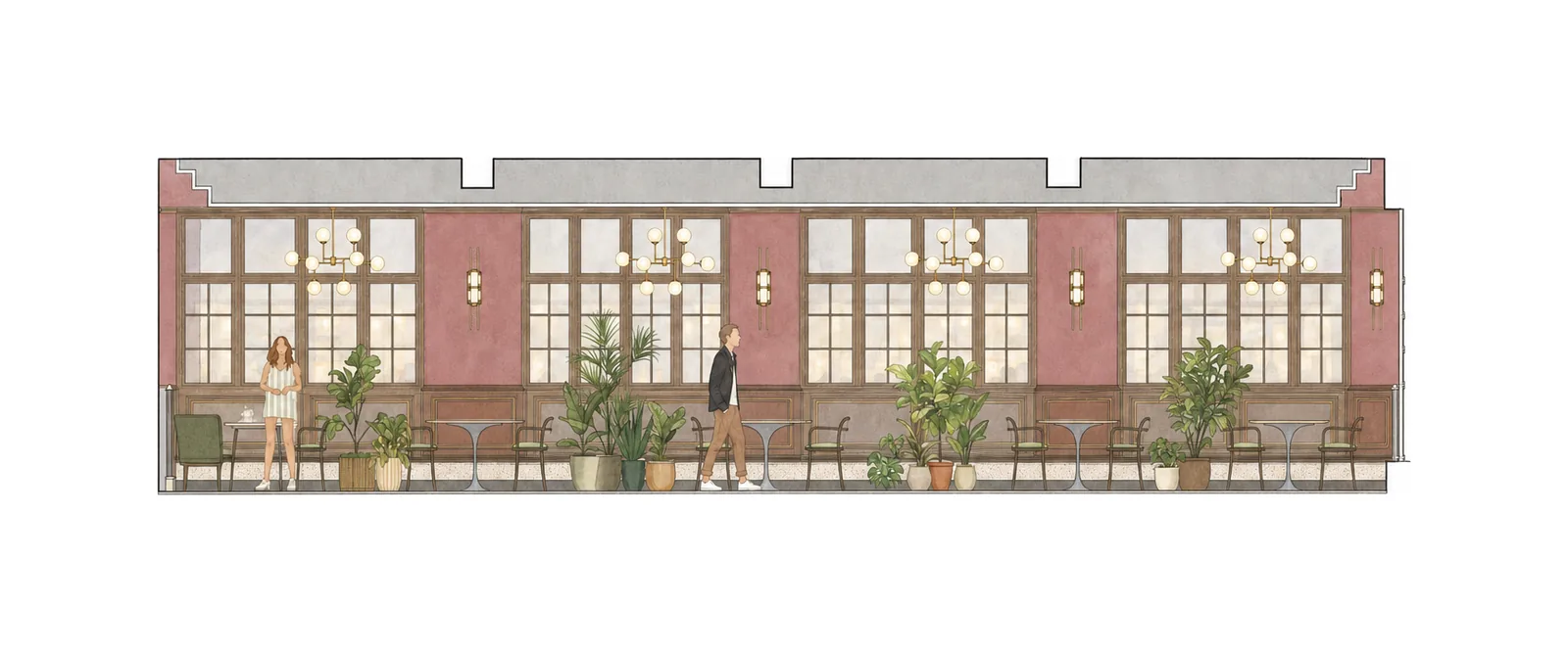 EPISODE Kolkata — Architectural section elevation C showing screen partitions and lighting suspensions.