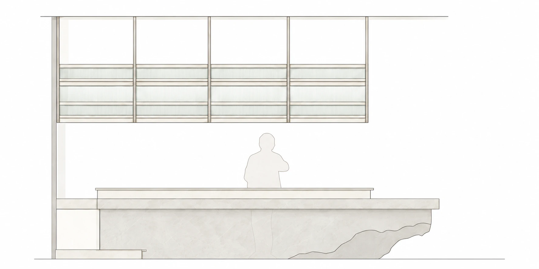 Light muted architectural illustration of bar elevation 01 for Gong restaurant in Powai, Mumbai.