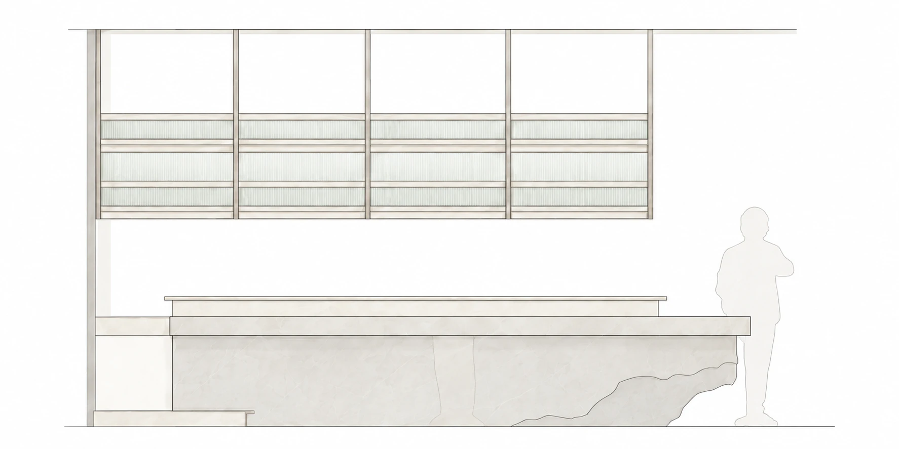 Light muted architectural illustration of bar elevation 02 for Gong restaurant in Powai, Mumbai.