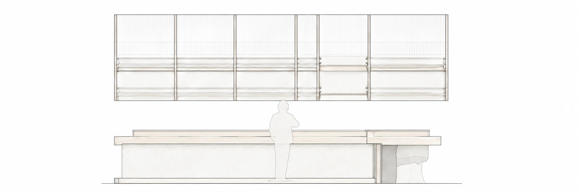 Light muted architectural illustration of bar section 01 for Gong restaurant in Powai, Mumbai.