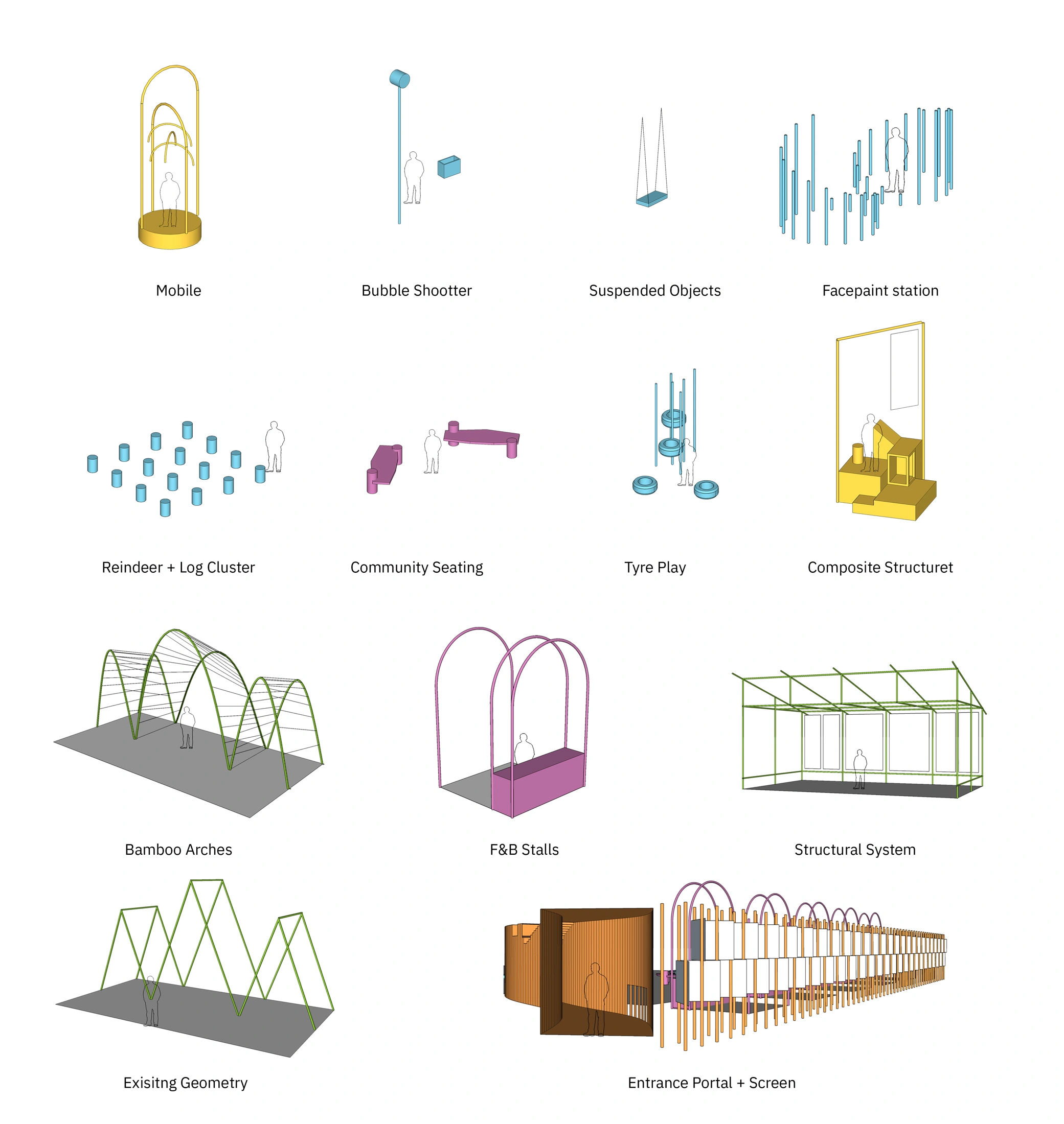 GOONJ — Installation typologies; project archive from Varun Mehta.