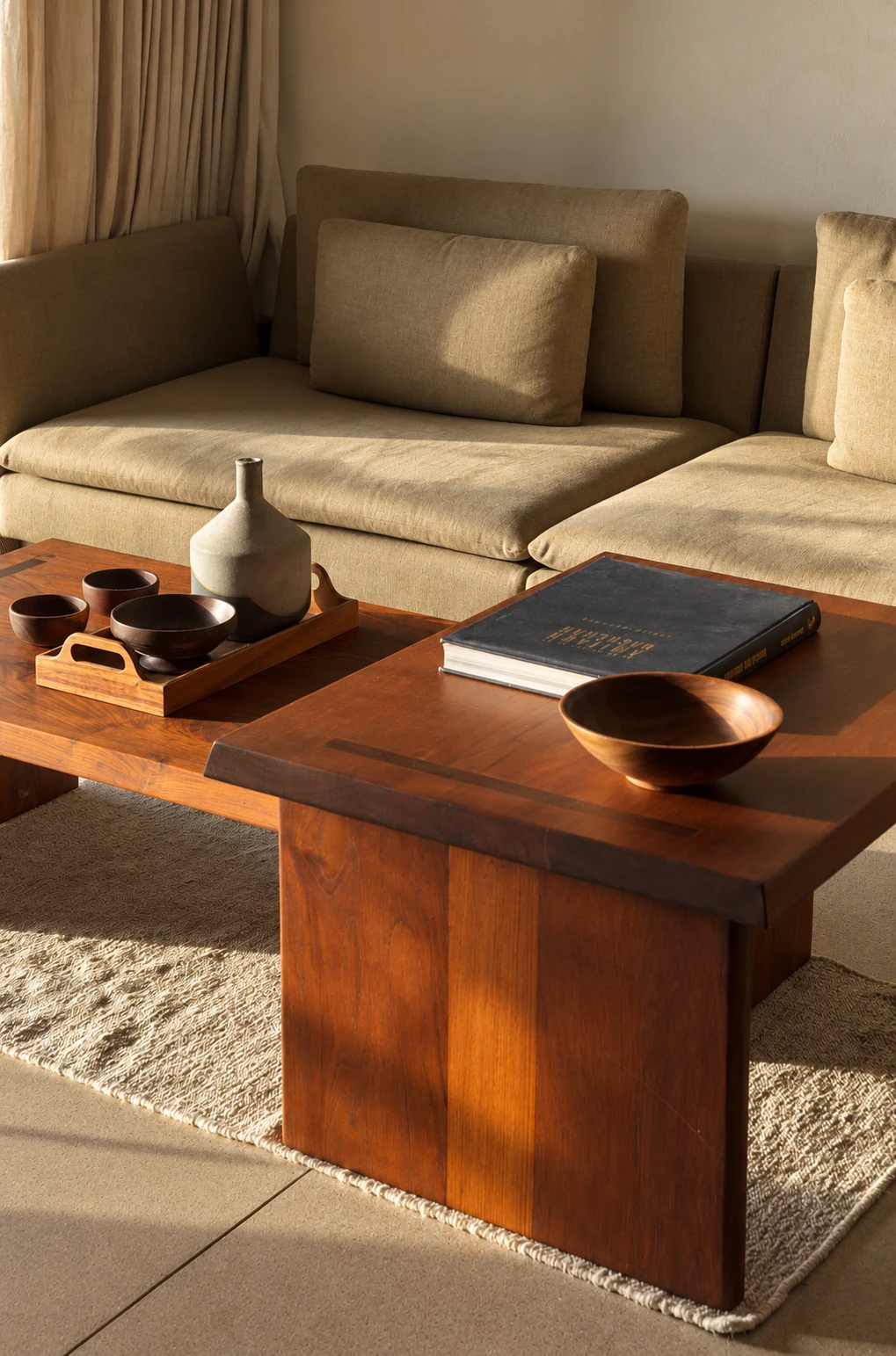 House By The Sea, Malabar Hill — Living coffee table detail. Built interior photograph; AI-retouched.