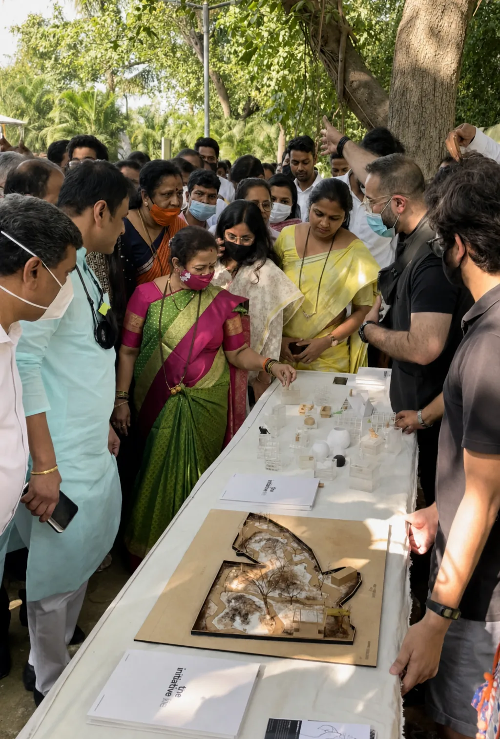 Pet Park — Presentation ceremony with the Mayor of Mumbai (Kishori Pednekar) and municipal corporators inspecting the architectural model.