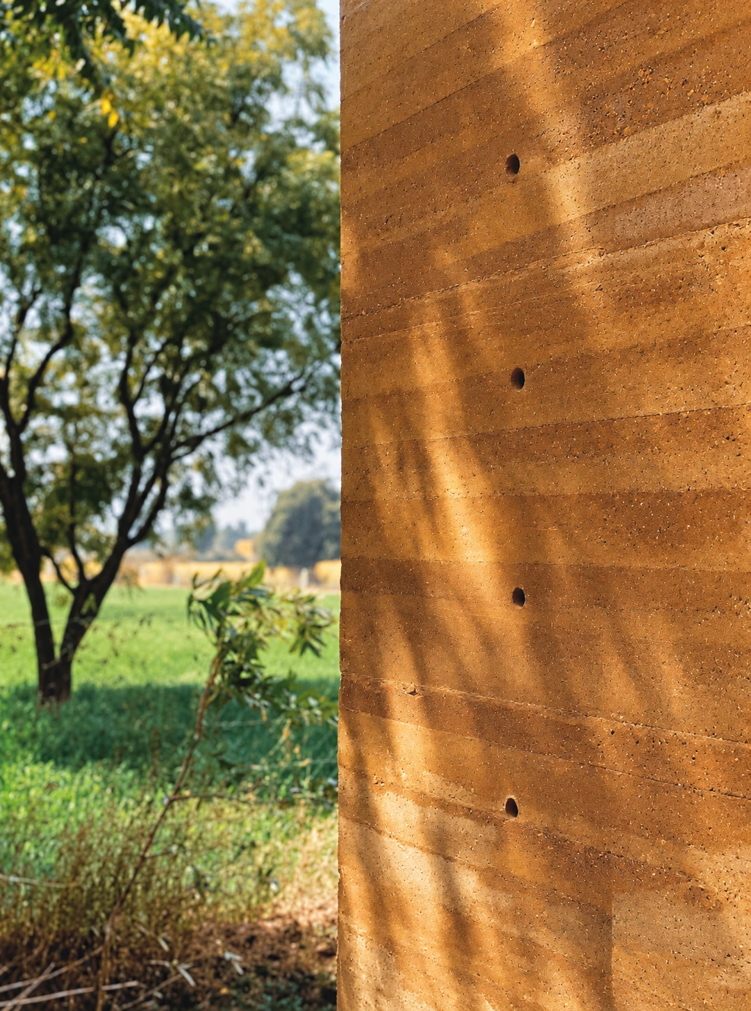 Seven Gardens, Jaipur — earth wall and landscape.