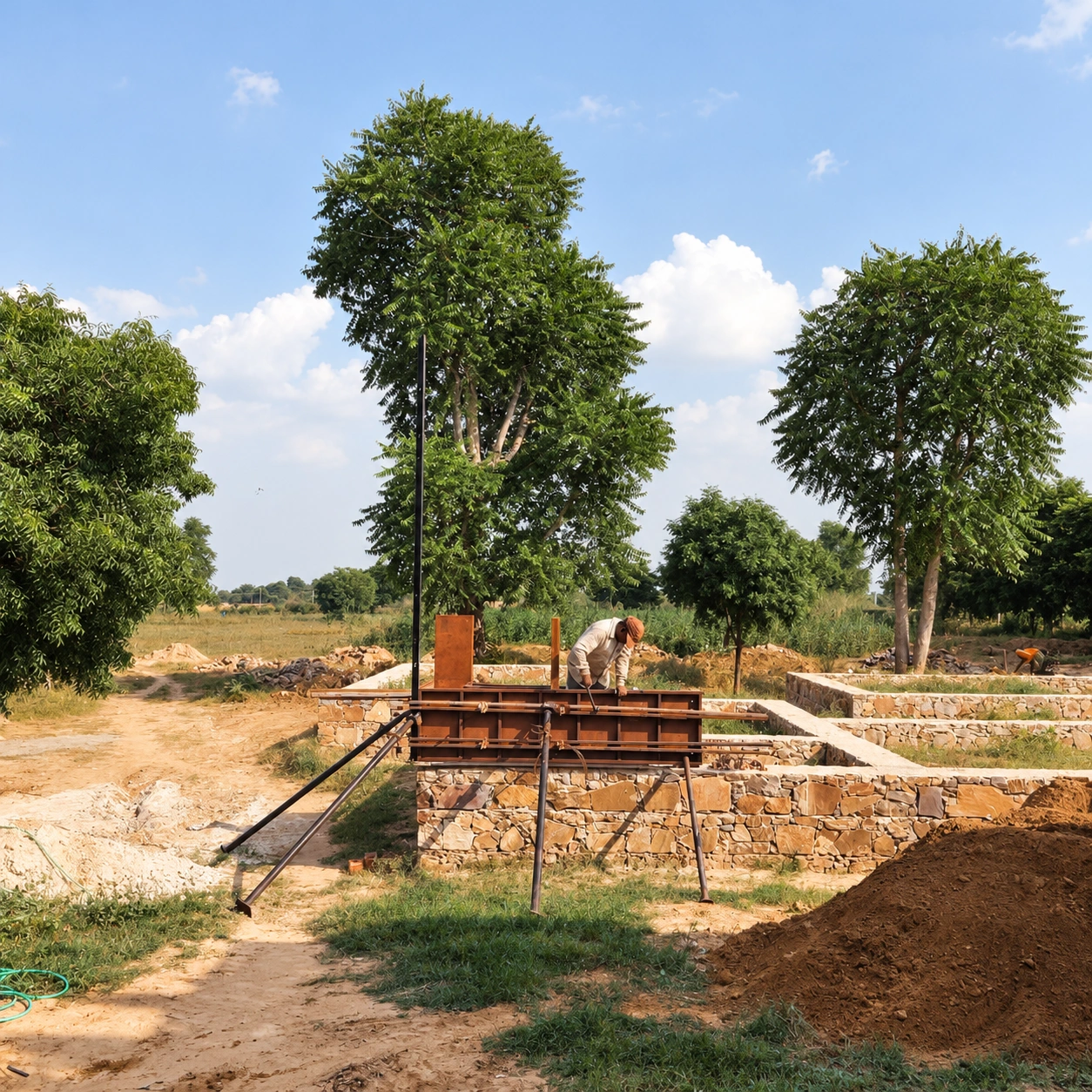 Seven Gardens, Jaipur — formwork and foundations.