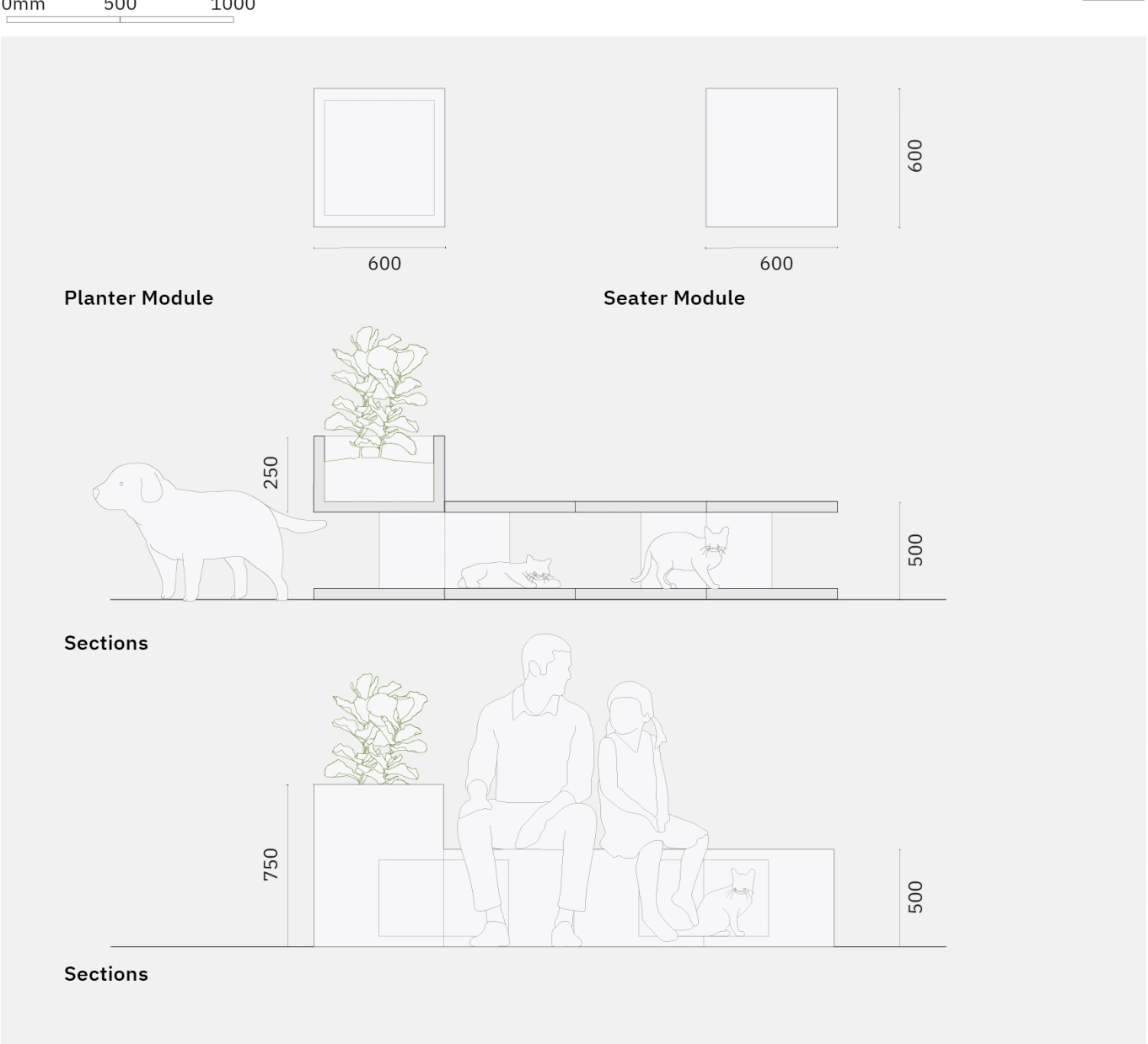 Concrete Seat — Technical drawing · source page 58