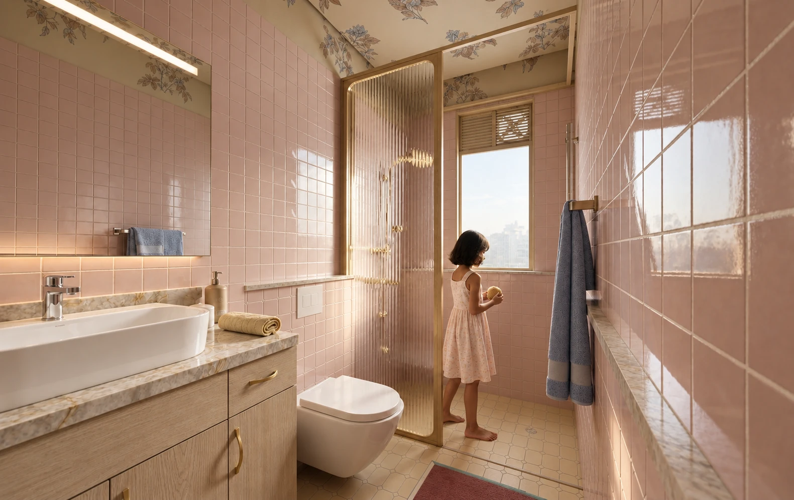 XBKC — Guest washroom; AI-assisted architectural visualisation.