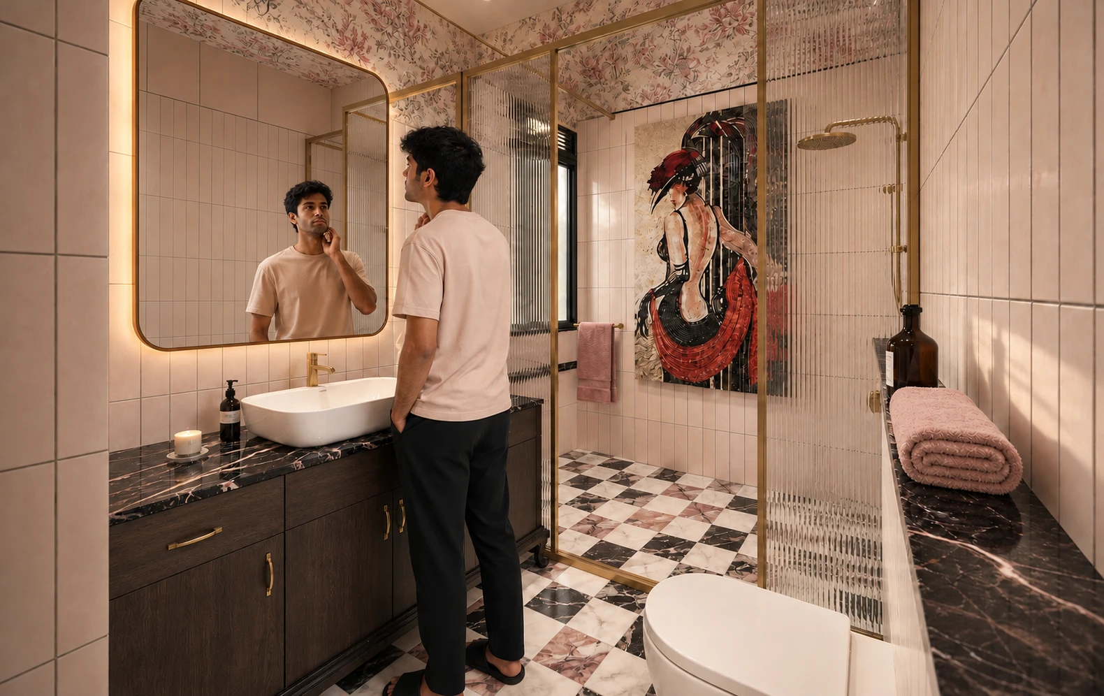 XBKC — Master washroom; AI-assisted architectural visualisation.